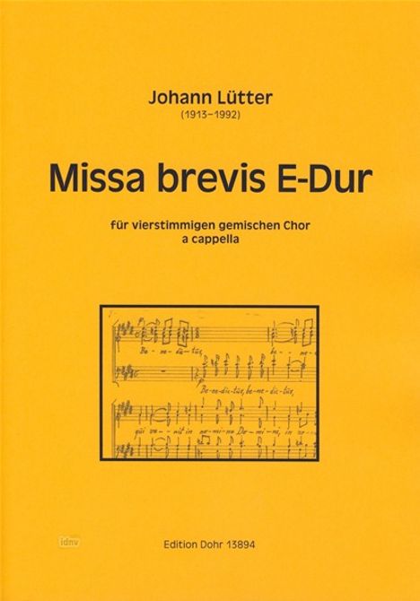 Johann Lütter: Missa brevis für 4stg. gemischten Chor a cappella E-Dur, Noten