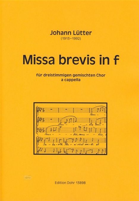 Johann Lütter: Missa brevis in f für dreistimmigen gemischten Chor a cappella, Noten