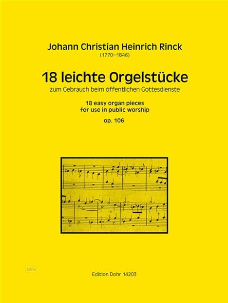Johann Christian Heinrich Rinck: 18 leichte Orgelstücke für Orgel op. 106, Noten