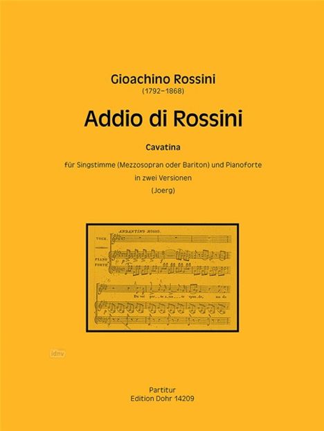 Gioacchino Rossini: Addio di Rossini (Addio ai Viennesi) für Singstimme (Mezzosopran oder Barition) und Klavier, Noten