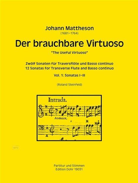 Johann Mattheson: Der brauchbare Virtuoso für Traversflöte und Basso continuo, Noten