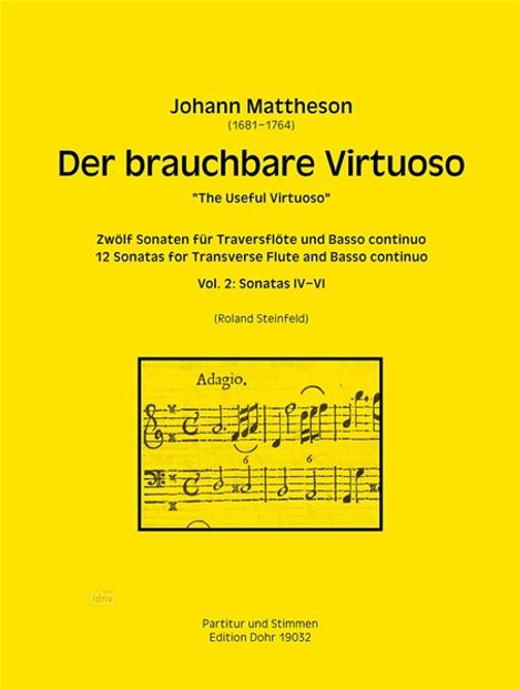 Johann Mattheson: Der brauchbare Virtuoso für Traversflöte und Basso continuo, Noten