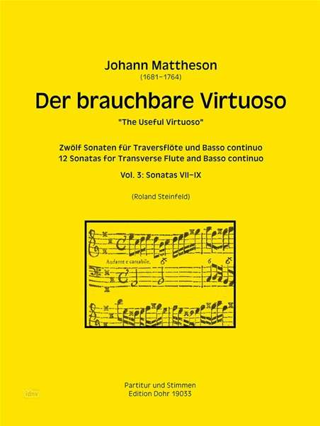 Johann Mattheson: Der brauchbare Virtuoso für Traversflöte und Basso continuo, Noten