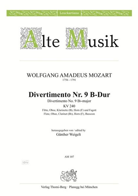 Wolfgang Amadeus Mozart: Divertimento Nr. 9 B-Dur KV 24, Noten