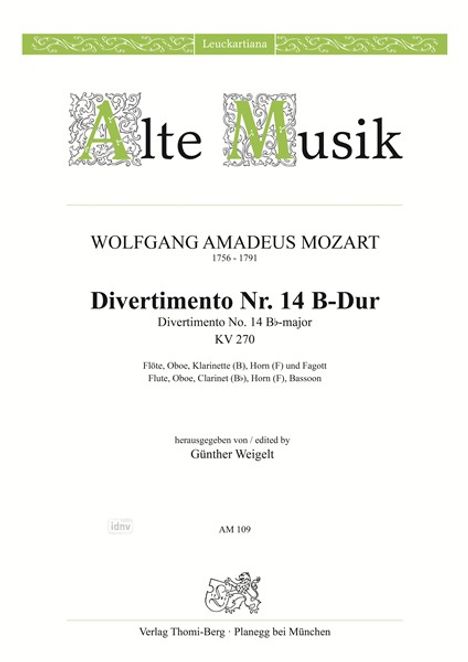 Wolfgang Amadeus Mozart: Divertimento Nr. 14 B-Dur KV 2, Noten