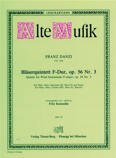 Franz Danzi: Quintett F-Dur op. 56/3, Noten