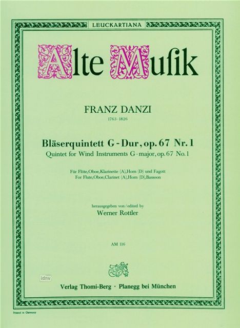 Franz Danzi: Quintett G-Dur op. 67/1, Noten