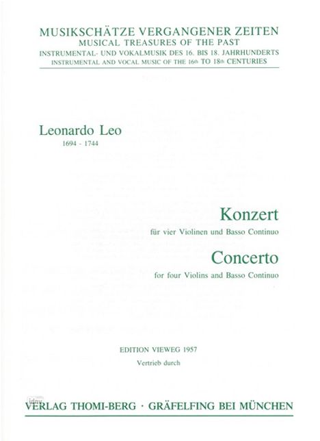 Leonardo Leo: Konzert für 4 Violinen und Continuo D-Dur, Noten