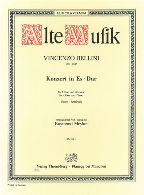 Vincenzo Bellini: Konzert für Oboe und Orchester Es-Dur, Noten