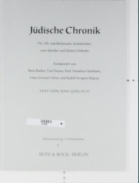 Boris Blacher: Jüdische Chronik, Noten