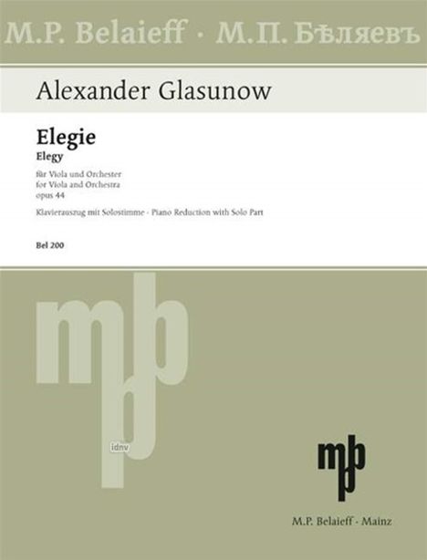 Alexander Glasunow: Glasunow,A.         :Elegie g-Mo...44 /VA/KLAV /GH, Noten