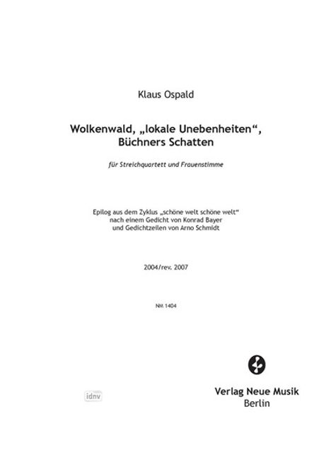 Klaus Ospald: Wolkenwald, Humoreske und Gass, Noten