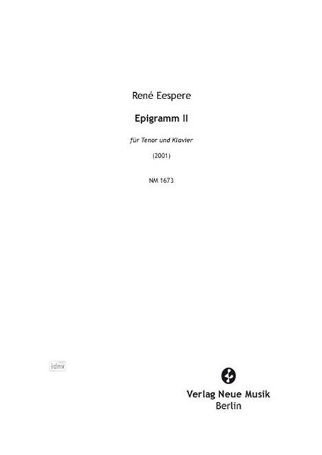 Rene Eespere: Epigramm II (2001), Noten
