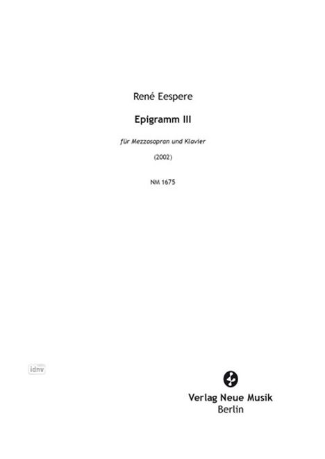 Rene Eespere: Epigramm III (2002), Noten