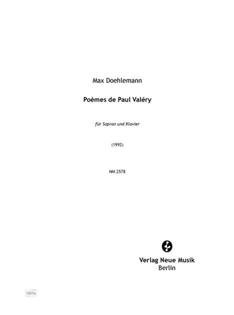 Max Doehlemann: Poemes de Paul Valéry für Gesang und Klavier, Noten