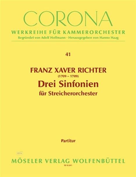 Franz Xaver Richter: Drei Sinfonien, Noten