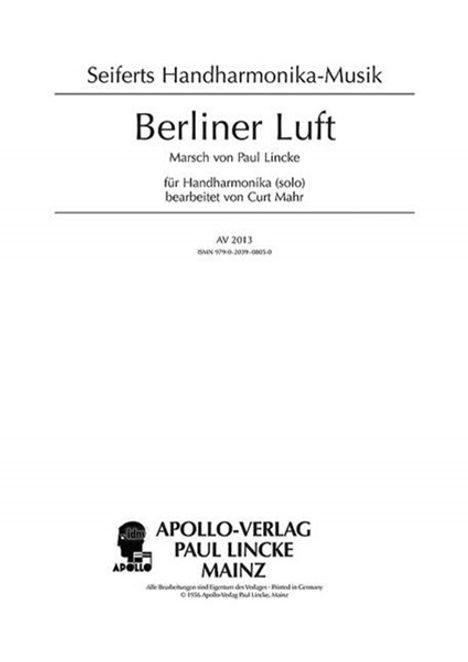 Paul Lincke: Berliner Luft, Noten