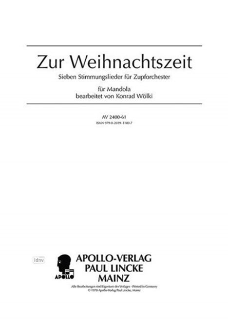 Konrad Wölki: Zur Weihnachtszeit op. 95, Noten