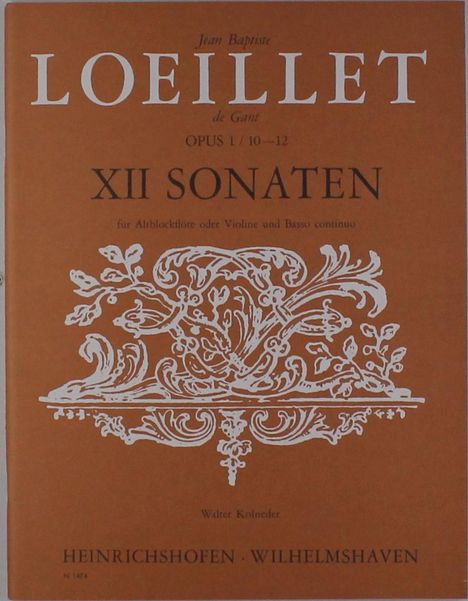 Jean Baptiste Loeillet de Gant: 12 Sonaten op. 1 Nr. 1-12, Noten