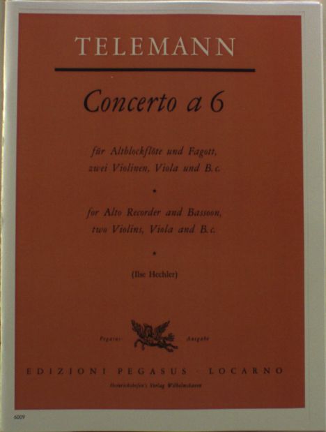 Georg Philipp Telemann: Concerto a 6 für Altblockflöte, Noten