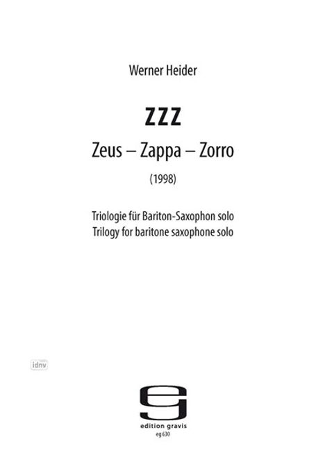 Werner Heider: ZZZ für Bariton-Saxophon solo (1998), Noten