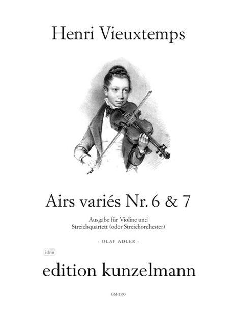Henri Vieuxtemps, Airs variés Nr. 6 & 7, Ausgabe für Violine, Streichquartett, Olaf Adler. Illustration: Violinist.