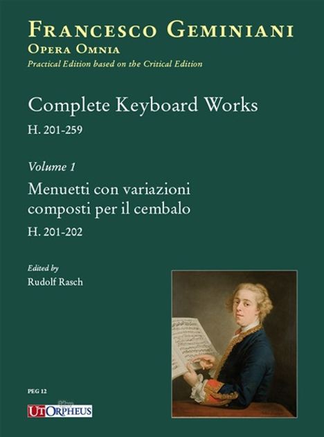 "Francesco Geminiani, Complete Keyboard Works, Volume 1. Illustration eines Mannes in historischer Kleidung."