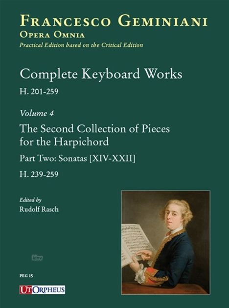 Francesco Geminiani, Complete Keyboard Works, H. 201-259, Volume 4. Herausgeber Rudolf Rasch. Illustration eines Mannes.