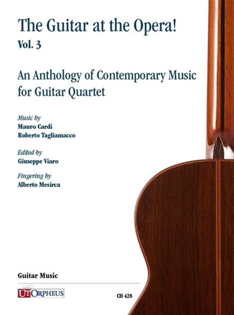 „The Guitar at the Opera! Vol. 3“; Anthologie zeitgenössischer Musik für Gitarrenquartett. Abbildung einer Gitarrenseite.