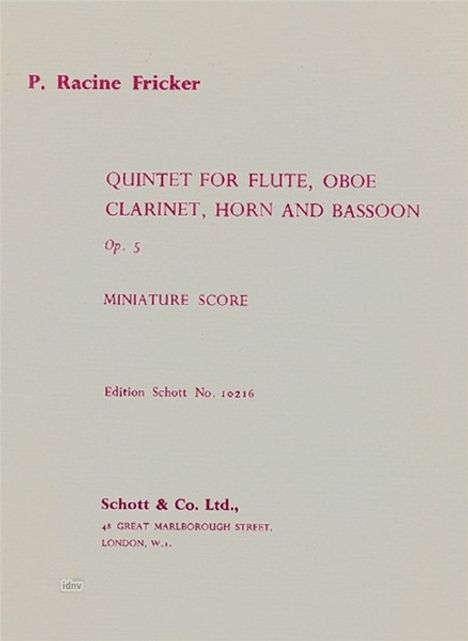 Peter Racine Fricker: Bläserquintett op. 5, Noten