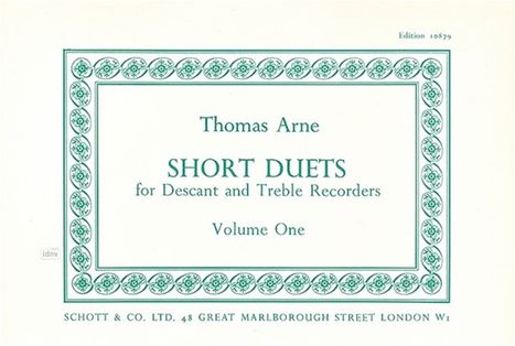 Thomas Arne: Short Duets, Noten