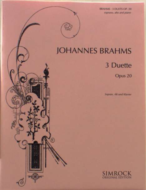 Johannes Brahms: Brahms,J.           :3 Duet...20 /Ssolo/Asolo/Klav, Noten