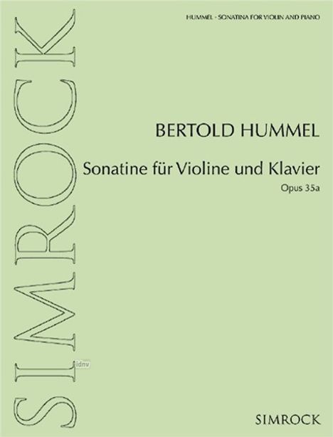 Hummel, B: Sonatine für Violine und Klavier, Buch