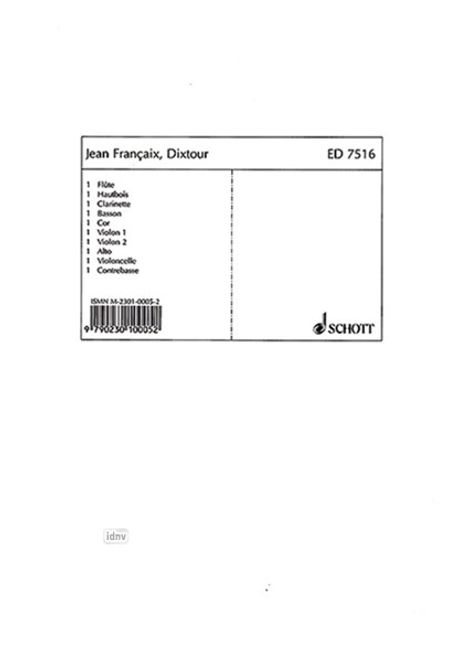 Jean Francaix: Dixtuor für Bläserquintett und Streichquintett (1987), Noten