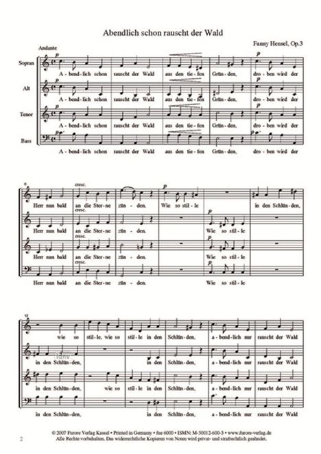 Fanny Mendelssohn-Hensel: Weltliche a-cappella-Chöre von 1846, Noten