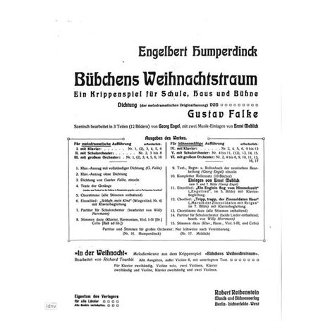 "Engelbert Humperdinck, Bübchens Weihnachtstraum, ein Krippenspiel für Schule, Haus und Bühne, Dichtung: Gustav Falke."