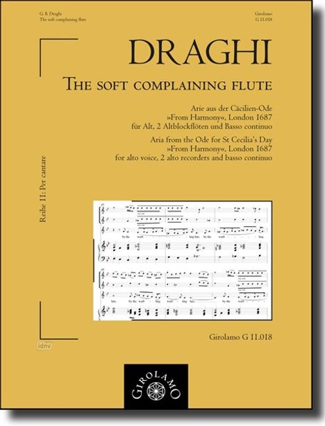 Giovanni Battista Draghi: The soft complaining flute für Alt, 2 Altblockflöten und Basso continuo, Noten