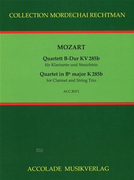 Wolfgang Amadeus Mozart: Quartett B-Dur für Klarinette, Noten