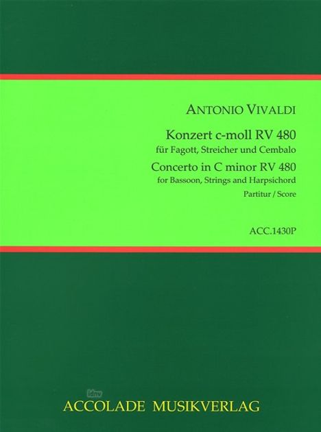 Antonio Vivaldi: Konzert für Fagott, Streicher und continuo c-Moll RV 480, Noten