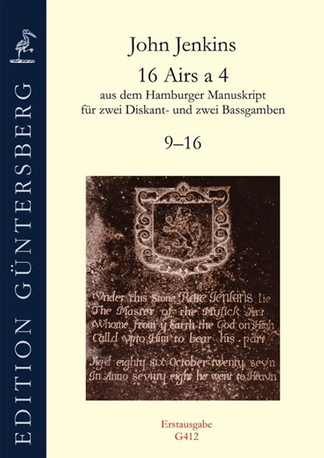 John Jenkins: 16 Airs a 4, Nr. 9–16 zwei Diskant- und zwei Bassgamben, und Generalbass VdGS: JENKINS-77 (1683), Noten