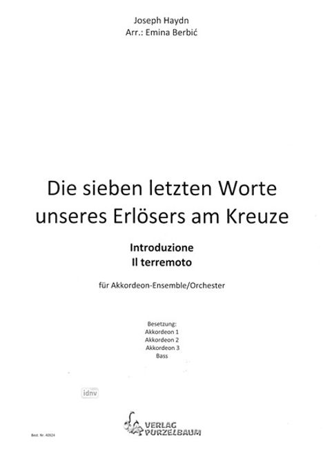 Joseph Haydn: Die sieben letzten Worte unseres Erlösers am Kreuze für Akkordeon Orchester, Noten