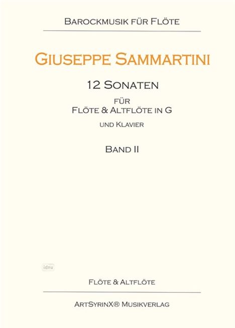 Giuseppe Sammartini: 12 Sonaten für Flöte und Altflöte in G und Klavier, Noten