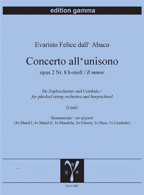 Evaristo Felice Dall'Abaco: Concerto all'unisono op. 2 Nr. 8, Noten