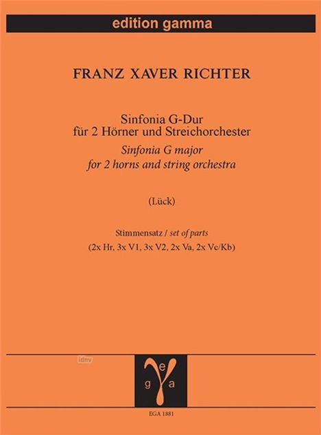 Franz Xaver Richter: Sinfonia G-Dur für 2 Hörner und Streicher, Noten