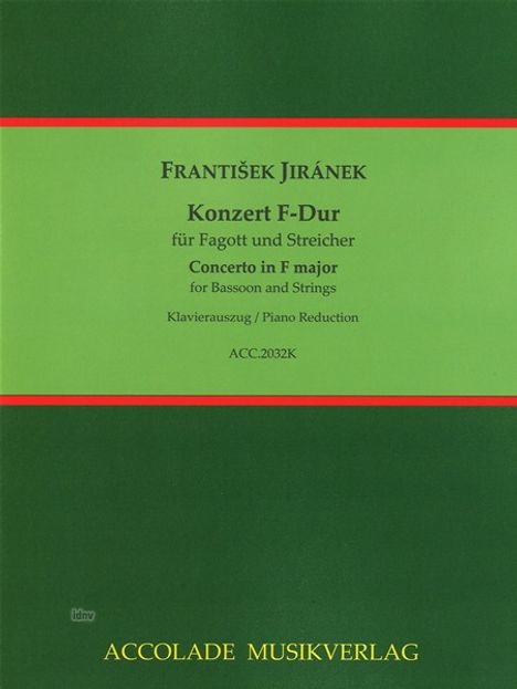 Frantisek Jiranek: Konzert für Fagott, Streicher und continuo F-Dur, Noten