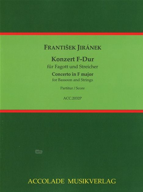 Frantisek Jiranek: Konzert für Fagott, Streicher und continuo F-Dur, Noten