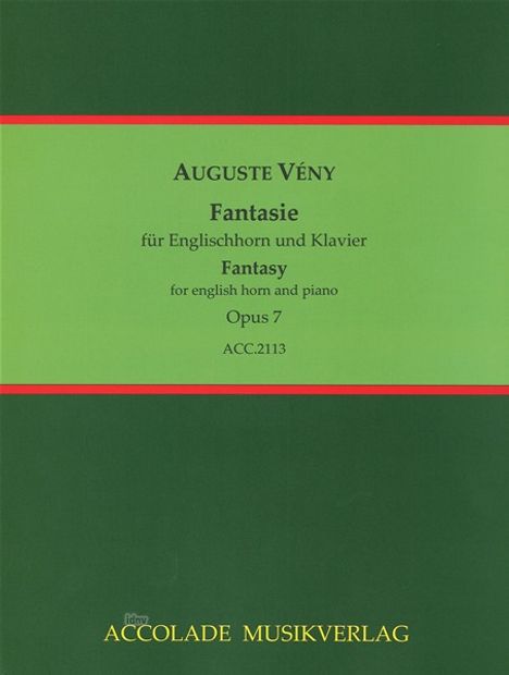Text: Auguste Vény, Fantasie für Englischhorn und Klavier, Opus 7, ACC.2113. Grünes Cover mit rotem Rand, Musikverlag.