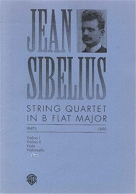 "Jean Sibelius. String Quartet in B Flat Major. Parts 1890. Violin I, Violin II, Viola, Violoncello." Schwarzes Logo unten.
