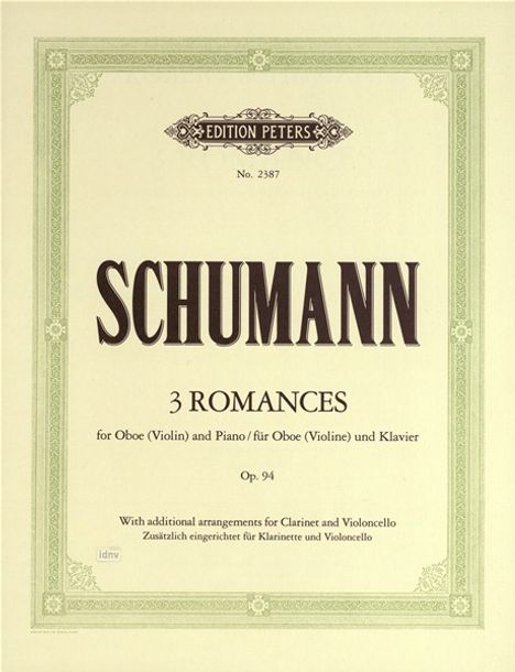 Robert Schumann: Schumann,R. /Bea:Gle:3 Rom... /KP/E /ob(v)klav, Noten