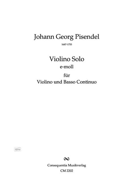 Johann Georg Pisendel: Sonate e-moll für Violine und Bass ('Violino Solo'), Noten